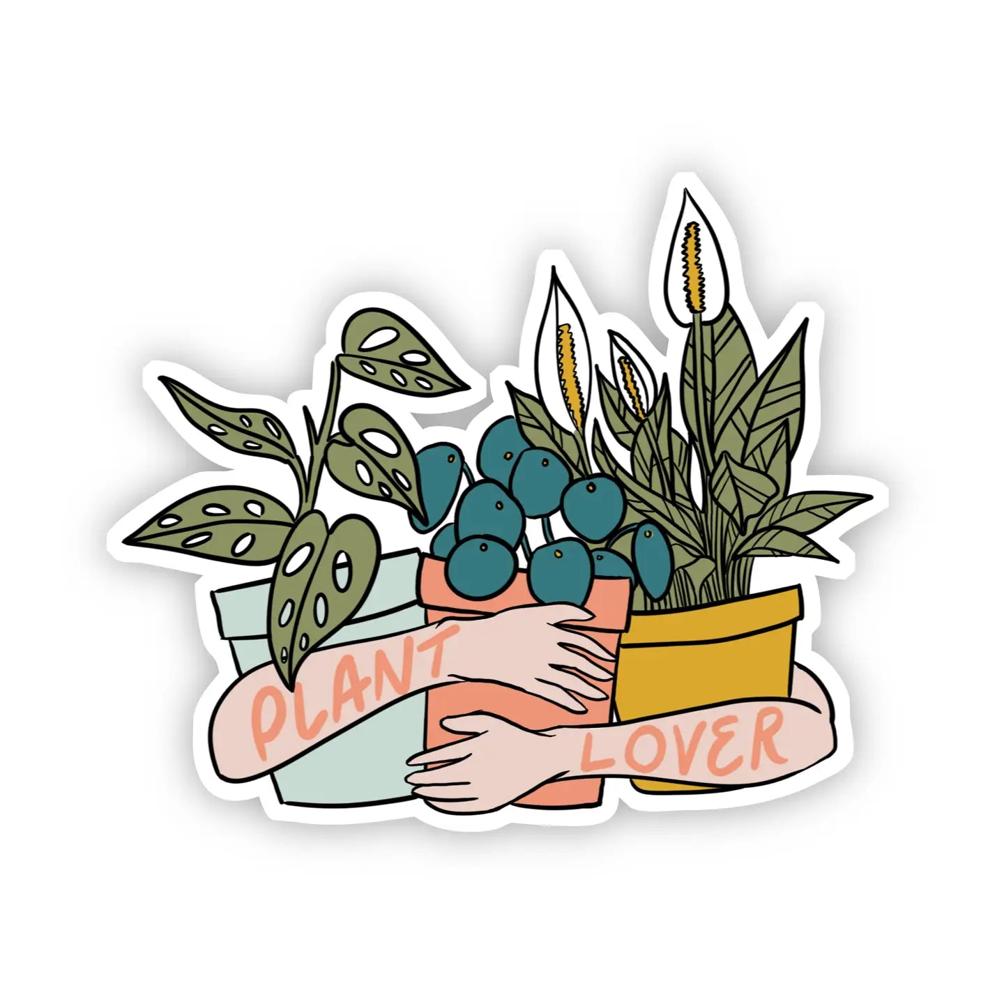 'Plant Lover Arm Hug' Sticker (Light)